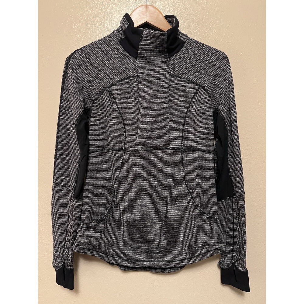 Lululemon Base Runner 1/2 Zip Long Sleeve Half Zip Black Gray Pocket Rulu Sz 10
